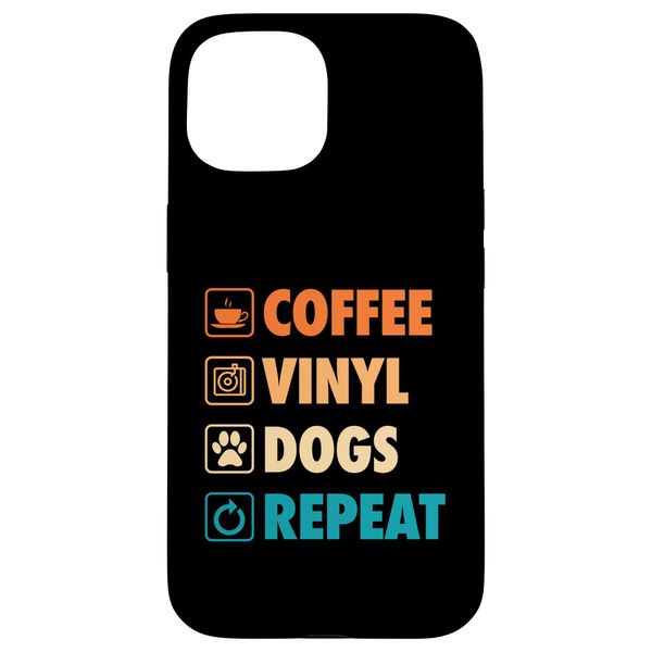 Coffee Vinyl Dogs Repeat Life Simple Basic Vinyl Records Case for iPhone 15