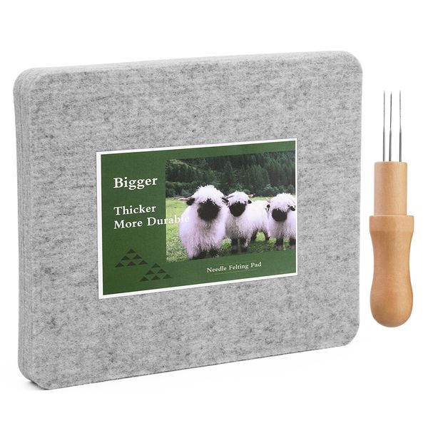 BUOKKON Needle Felting Pad, Natural Wool Needled Felting Pad, 8 x 10 Inch Needled Felting Mat with Felting Needle with 3 Needles Tool, Needle Felting Wool Kit for Felting Project