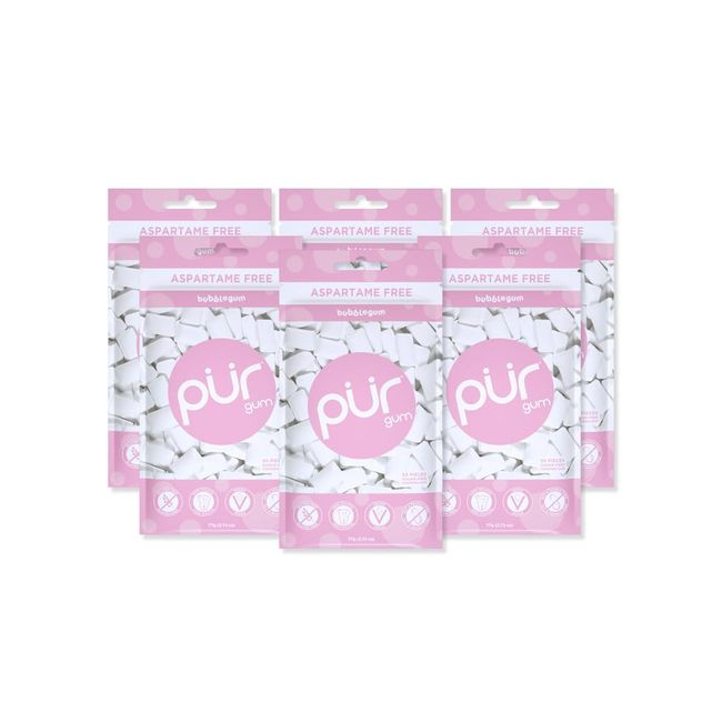 PUR Gum | Aspartame Free Chewing Gum | 100% Xylitol | Natural Bubblegum Flavored Gum, 55 Pieces (Pack of 6)