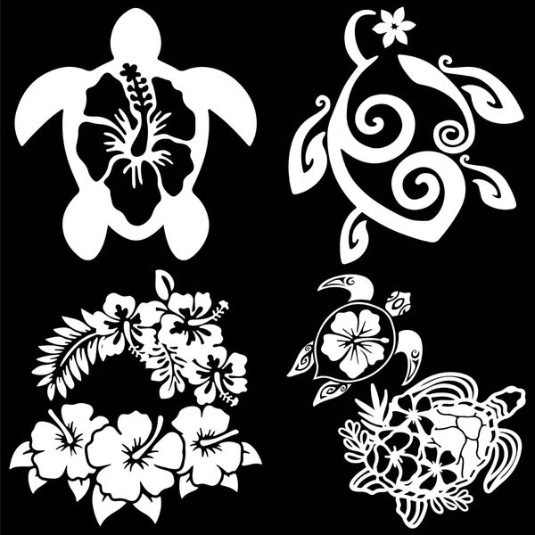 GORGECRAFT 4 Styles Hibiscus and Turtle Side Car Decal Laser Reflective Car Sticker Waterproof Vinyl Automotive Exterior Decoration Flower Turtle Shell Stickers for Suv Truck Motorcycle