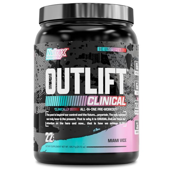 Nutrex Research Outlift Clinical | Clinically Dosed Pre Workout Powder with Creatine, 8G Citrulline, EAA | Energy, Performance, Pump Preworkout | Pineapple and Coconut | (22 Servings, Miami Vice)