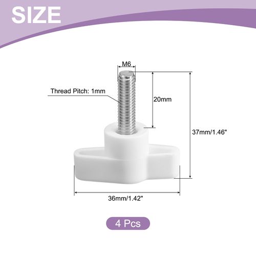 uxcell 4Pcs Tee Wing Knobs Thumb Screws, M6 x 20mm Clamping Screw Knob Male Thread 304 Stainless Steel T Shaped Thumb Screws Handle 36mm Dia. for Hand Tightening Knob Replacement, White