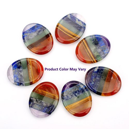 Bezavea 7 Chakra Thumb Worry Stone, Thumb Stone, Worry Stone, Chakra Healing Crystal Worry Stone, Pocket Palm Stone, Oval Crystal Thumb Stone, Thumb Stone for Meditation Reiki Anxiety Relief