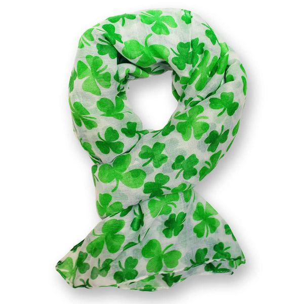 Soul-Cats Light Scarf Clover White Green Lucky Clover, Rayon
