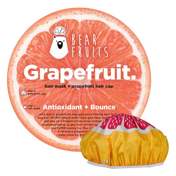 Bear Fruits, Grapefruit, Antioxidants & Volume, Hair Mask and Shower Cap, 20 ml