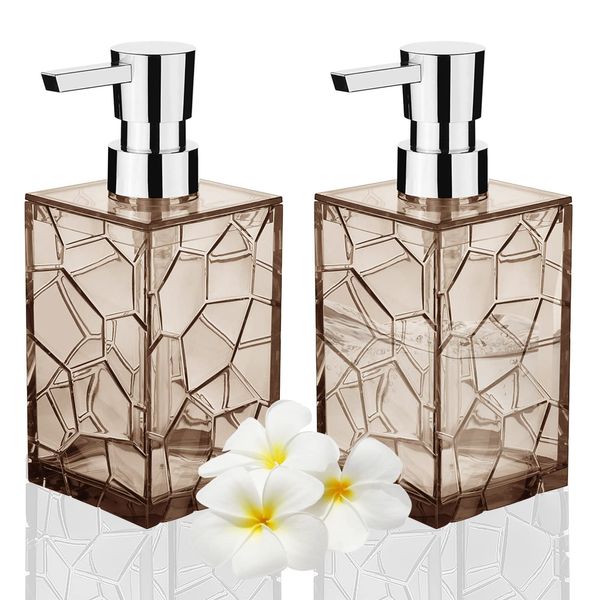 2 Pack Soap Dispenser 12Oz Acrylic Liquid Lotion Hand Dispensers with Pump Reusable for Bathroom, Countertop, Kitchen, Laundry Room - Amber