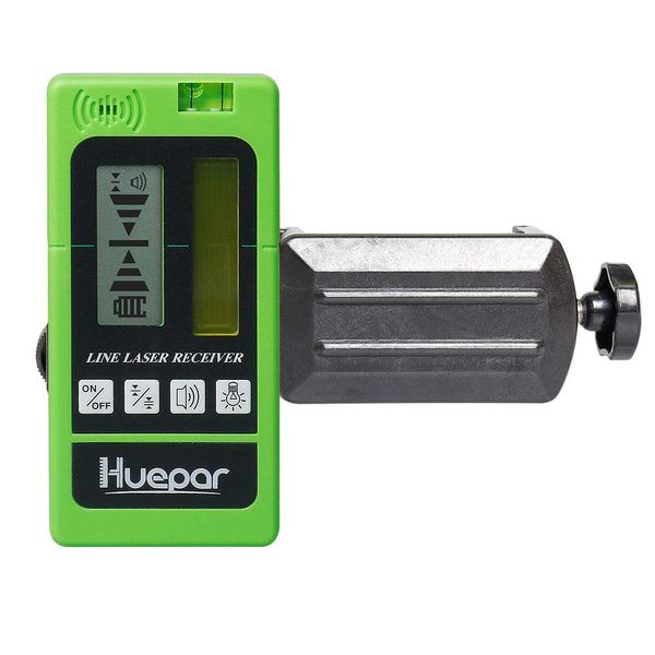 Huepar LR-5RG Laser Receiver for Laser Markers, Laser Receiver, Adjustable Accuracy, Volume Adjustment, Double-Sided LCD Display, Backlight, Holder Included, Surveying Supplies