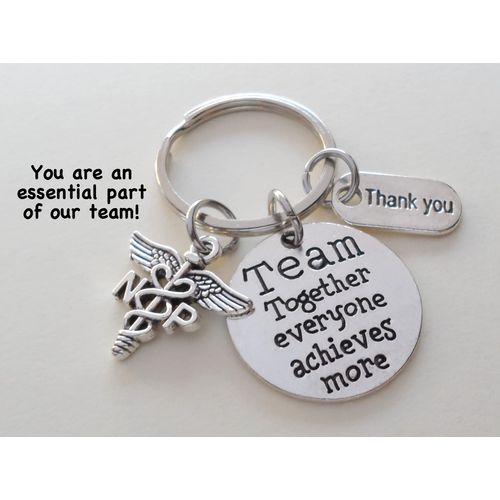 Nurse Practitioner Team Charm Keychain with Team Disc Charm, NP Medical Charm & Thank You Charm, Doctor Office Nurse or Hospital Staff Keychain