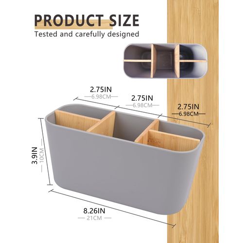 Toothbrush Holder with Bamboo Dividers, Toothbrush Holder with 5 Card Slots, Toothbrush Holder, Electric Toothbrush, Standing, Multifunctional Bathroom Organiser for Family, Grey