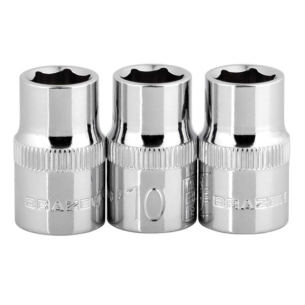 BRAZEN 10mm Socket Three Pack (3/8" Drive, 6pt, Shallow)