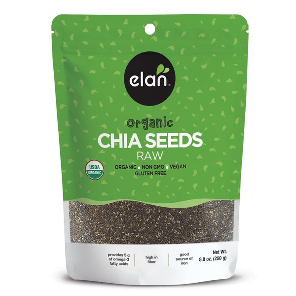 Elan Organic Chia Seeds, 8.8 oz, Natural Raw Black Chia Seeds, Plant-Based, Non-GMO, Vegan, Gluten-Free, Kosher, Gels Easily, Superfood