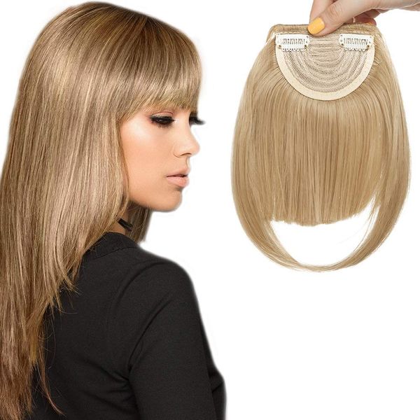 SEGO Clip in Pony Haarteil Extensions Fringe Bangs One Piece on Front Hair Haarverlängerung wie Echthaar Mittelblond-1