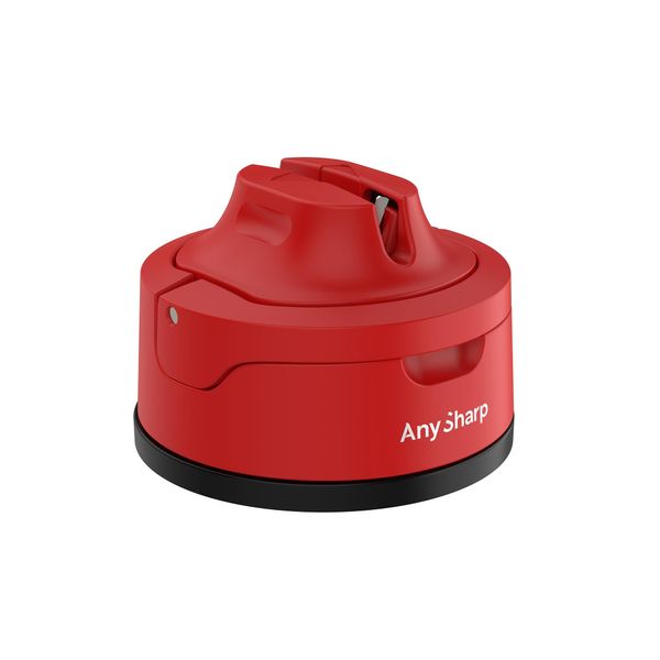 AnySharp Evo Knife Sharpener, Hands-Free Safety, PowerGrip Suction, Safely Sharpens All Kitchen Knives, Ideal for Hardened Steel & Serrated, World's Best, Compact, One Size, Red