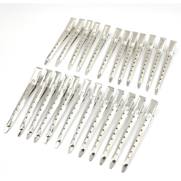 Yamel 24 Pieces Hand-held Crimped Hair Clip with Holes Curl Clips 9cm No-Trace Sectioning Silver Hairclips Crocodile Clips for Salon and Home Cutting Hairdresser