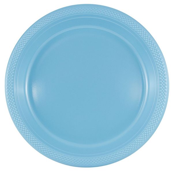 JAM Paper Round Plastic Party Plates - Large - 10 1/4 inch - Caribbean Light Blue - 20/Pack