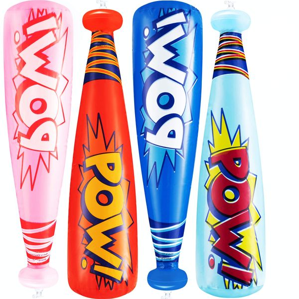 Pow Inflatable Baseball Bat - (Pack of 12) Oversized 20 Inch Inflatable Toy Bat, Carnival Prizes, Baseball Party Favors Goodie Bag Stuffers Baseball Party Decorations Superhero Party Prizes for Kids