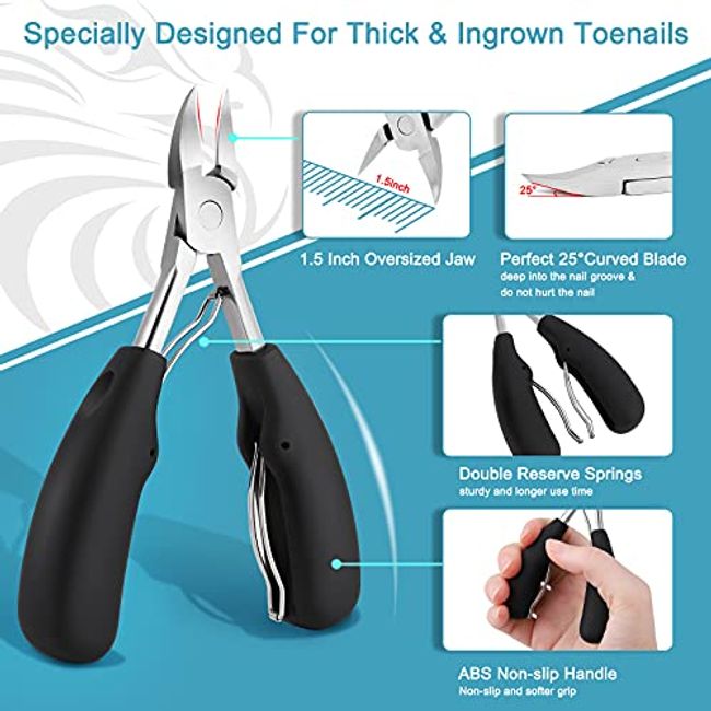 Toenail Clippers for Thick Nails Podiatrist Large Nail Clippers Set Ingrown  Toenails Tools with Corrector Treatment Stainless Steel Sharp Curved Blade  Grooming Pedicure Kit for Men Women Seniors Black