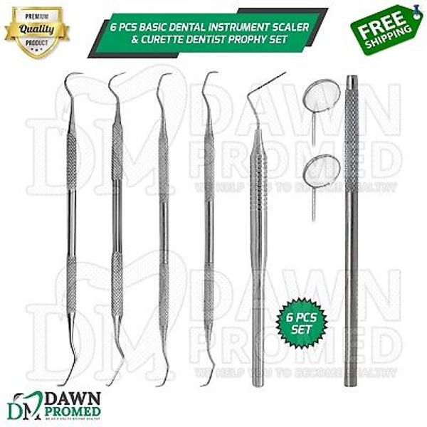 6 Pcs Basic Dental Instrument Scaler & Curette Dentist Prophy Set Veterinary Kit