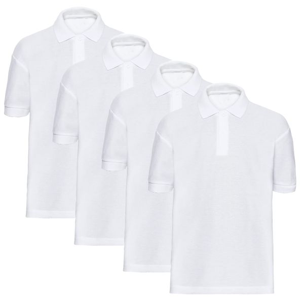 STREETWISE CLOTHING QUALITY CASUAL WEAR Pack of 4 Kids School Polo Shirts - Boys and Girls Short Sleeve 100% Cotton Plain Polo Neck T Shirt Ideal for PE and School Uniform - Age 5-6 Years, White