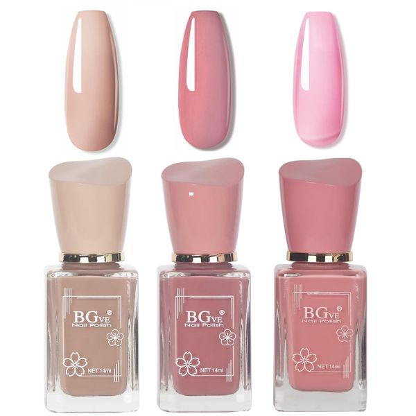 Pink Nail Polish Set - Nude Nail Varnish Set - 3Pcs Nude Pink Cherry Blossom Polish Quick Dry Nail Varnish Gift Set DIY Long Lasting Nail Art Home