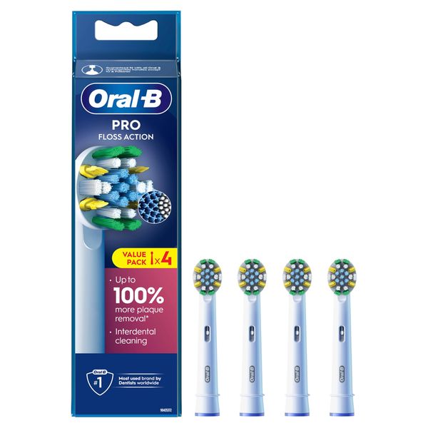 Oral-B Pro Floss Action Electric Toothbrush Head, X-Shaped and Interdental Bristles for Deeper Plaque Removal, Pack of 4 Toothbrush Heads, White