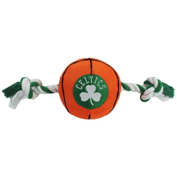 NBA BOSTON CELTICS Basketball Toy. - Tough Nylon Pet Toy with Tug Ropes & inner Squeaker