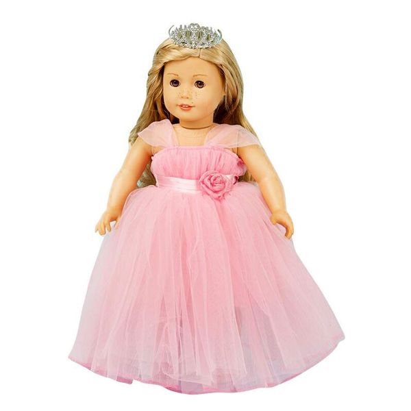 HWD Girls Doll Clothes and Accessories, Princess Costume, Wedding Dress, Party Gown Dress for 18 inch Dolls (Pink)