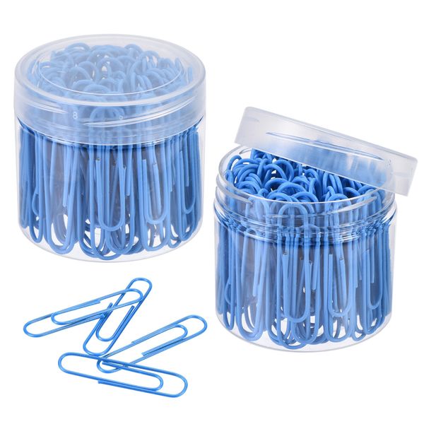 200Pcs Paper Clip 2 Inch Vinyl Coated with Box for Office Home Blue