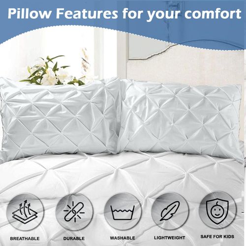 eBeddy Linens White Pinch Pleated Pintuck Pillow Shams Set Full/Queen Size 800-TC Egyptian Cotton Envelope Closure Queen 20x30, Soft Breathable Decorative Cushion Covers