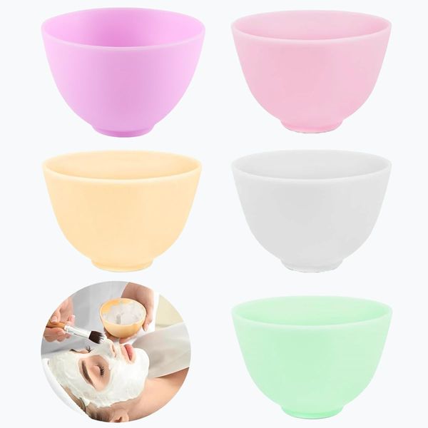 Rowcay 5 Pieces Diy Silicone Mask Mixing Bowls, 3.93-Inch Microwaveable Home Mask Bowls for Facial Masks, Mud Masks and Other Skin Care Products (5 Colors)