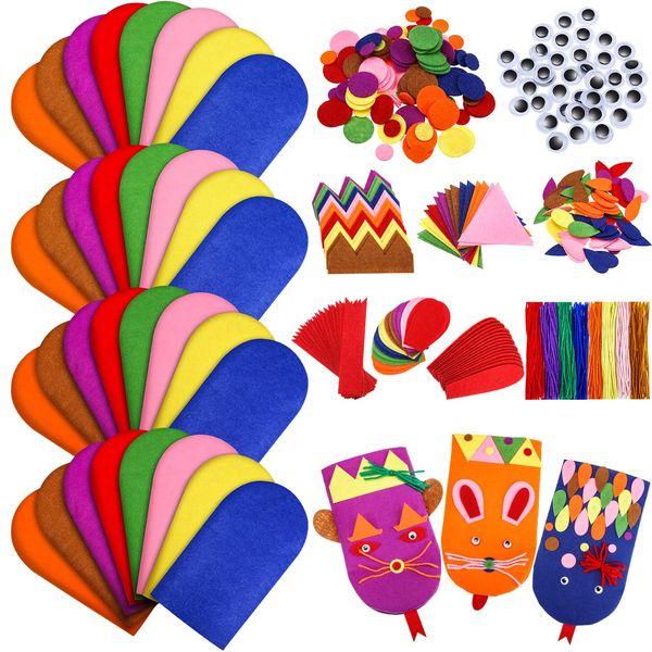 Liliful 32 Pcs Hand Puppet Making Kit Felt Arts and Crafts Sock Puppet Toys Creative DIY Make Your Personal Puppets Kits Eyes Felt Accessories Storytelling Role Play Party Supplies