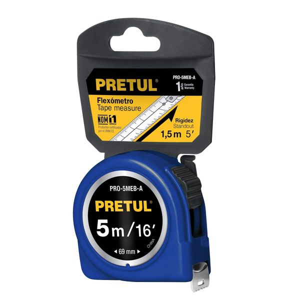 Flexómetro, blue, 5 m, 19 mm tape, Pretul, plastic card