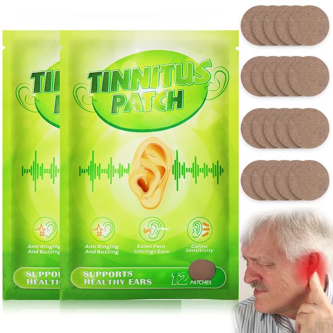 Relief Tinnitus Ear Patch, Wieat Herbal Ringing Ear Care Relief Patches, Ear Infection Treatment Plaster Health Care for Hearing Loss and Ear Pain Relief, Soothing Ear Pain, Itchiness(2 Pack, 24Pcs)