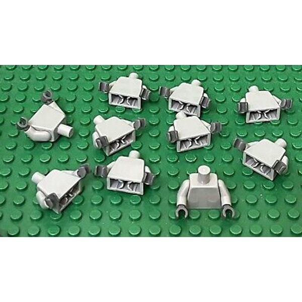 Lego 10 Light Bluish Gray Plain Mini Figures Torso With Dark Bluish Gray Hands