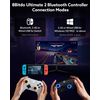 RunSnail 8Bitdo Ultimate 2 Bluetooth Controller for Switch/Switch 2, Windows PC, TMR Joystick, RGB Fire Ring, Switchable Hall Effect/Tactile Triggers, Vibration and Motion Control (White)