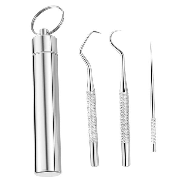 1Pcs Toothpick Holder with 304 Stainless Steel Toothpicks Set Reusable Titanium Toothpick Waterproof Metal Pill Box with Key Chain Travel Toothpick In Case for Outdoor Activities and Travel