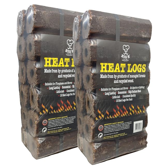 Eco Wood Fire Heat Logs - Pack of 24 Compressed Saw Dust Wood Fuel Logs with Topline Card. Perfect for Wood Burners, Open Fires, Chimeneas and Multi-Fuel Stoves.