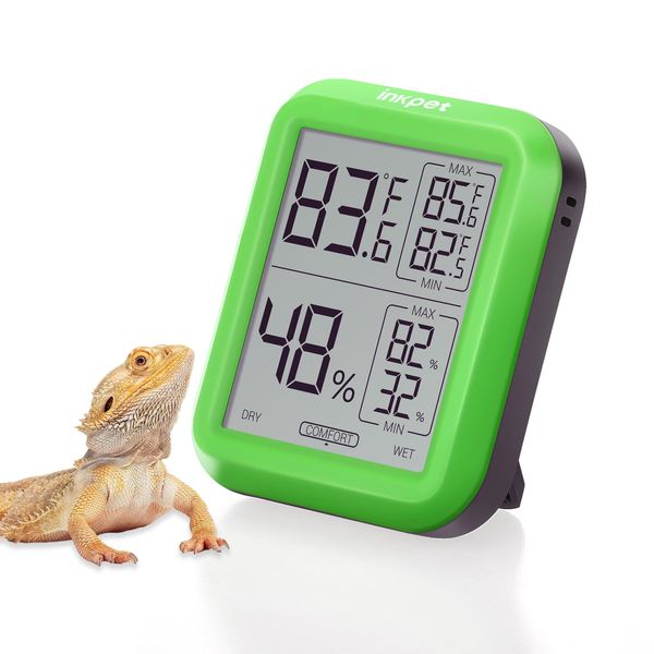 INKPET Reptile Terrarium Thermometer Hygrometer with Max/min Record Digital Display for Bearded Dragon Tank Accessories Crested Gecko Snake Leopard Gecko Tortoise Habitat Hermit Crab, TR-1A