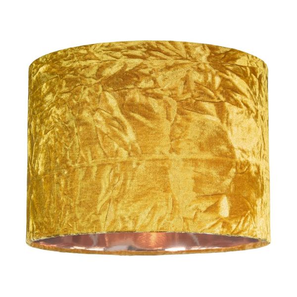 Modern Shiny Ochre/Mustard Crushed Velvet Fabric 10" Table or Pendant Circular Drum Lampshade with Shiny Copper Inner - 60watt Maximum | Perfect for Residential or Commercial by Happy Homewares