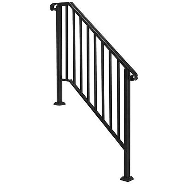 Matte Black Iron Outdoor Handrail Three Level Step Railing System