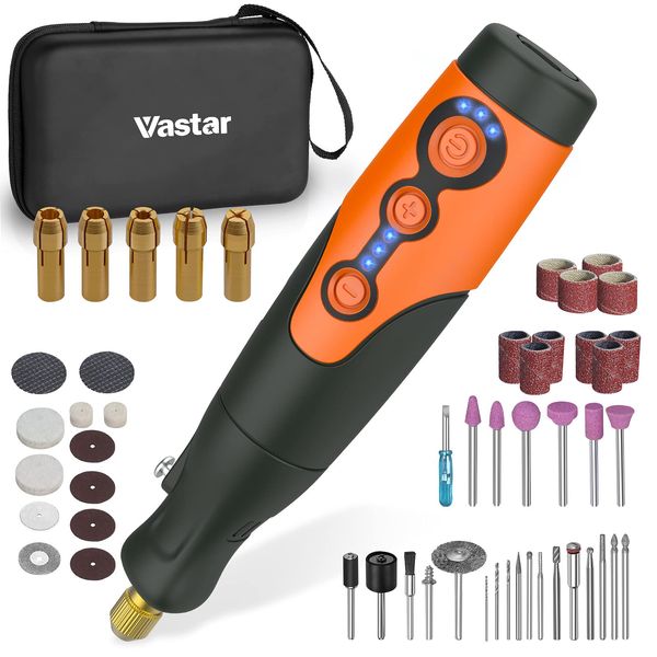 Vastar Rotary Tool Cordless, with 51 Pcs Accessories, 3.7V Power Rotary Tool Kit Potable Grinder, Rotary Multi Tool Kit with LED Light, Varible Speed 6000-21000 RPM for Craft, DIY, Gifts for Men