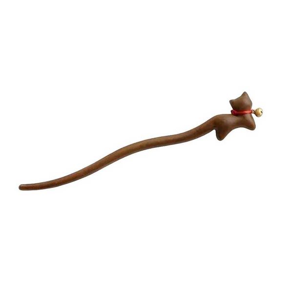 Generic Women's Wooden Cat Hair Stick Hairpin Bun Holders Chinese Hanfu Japanese Kimono Hair Styling Chopstick (139# Cat) (139# Cat)