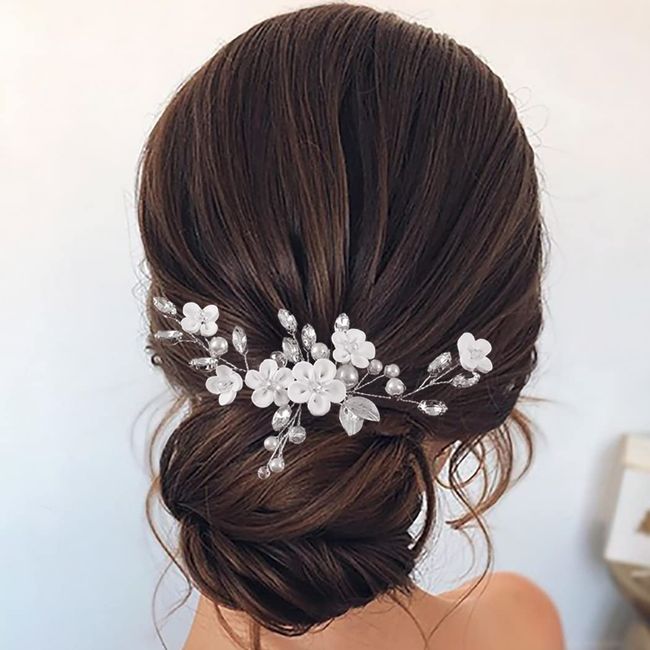 Relandy Blume Braut Hochzeit Haarkamm Blatt Silber Haarkamm Kopfschmuck Perle Braut Haarschmuck für Braut