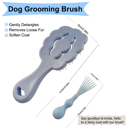 MAEELOU Cloud-Shaped Soft Bristle Puppy Brush for Small Dogs - Yorkie, Shih Tzu, Maltese, and Toy Poodles Grooming Tool with Detachable Lint Comb and Gift Box （Blue）