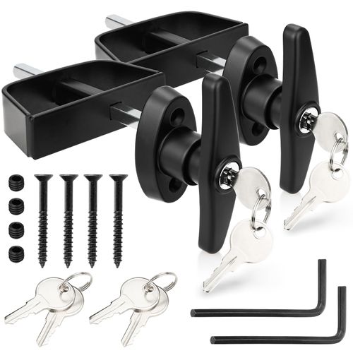 Gnellkoor Shed Door Lock Latch, 2 Pack 5-1/2 Inch Stem Shed Door T Handle Lock with 8 Keys Hardware Set for Storage Barn Camper RV Garage, Fits on 4-1/2" Max Thickness