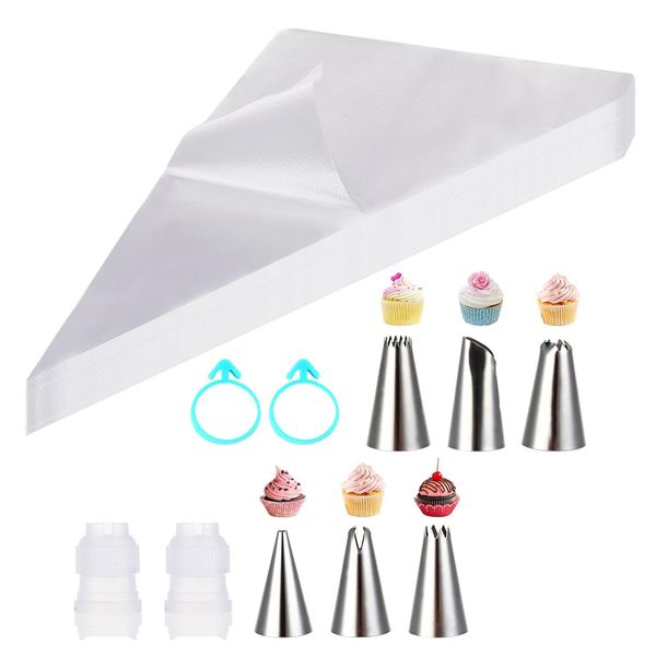 Piping Bag and Nozzles Set,Reusable Icing Piping Bag Cake Decorating Piping Bag Set Icing Dispensers Piping Nozzles Stainless Steel Nozzles Set for Decorating Cakes Pastries and Cupcakes