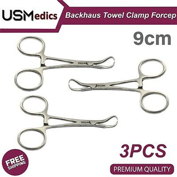 Stainless steel Surgical Veterinary Backhaus Towel Clamp Forceps 9cm Set of 3