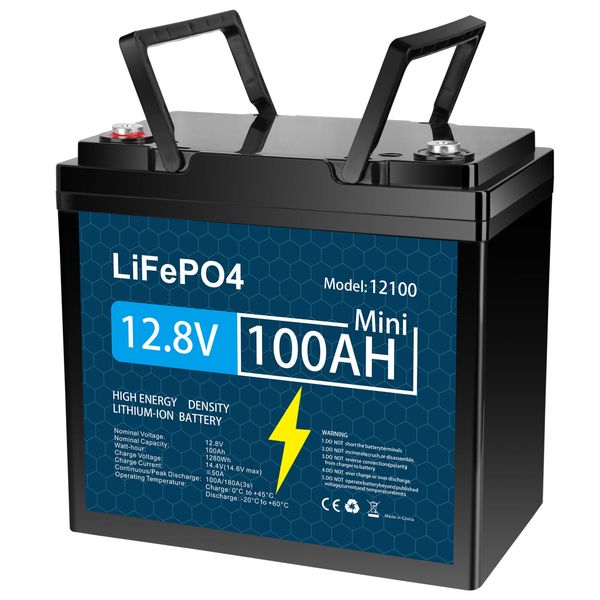 12V 100Ah LiFePO4 Lithium Battery with Deep Cycles for RV, Solar, Trolling Motor