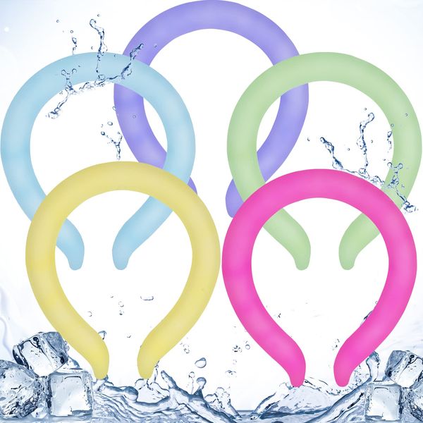 Preboun 5 Pcs Neck Cooling Tube Ice Cooling Ring Reusable Neck Wraps Wearable Hands Free Cold Ice Pack Gel for Hot Weather Summer Outdoor Indoor Cooling Heat Dissipation(Bright Colors)