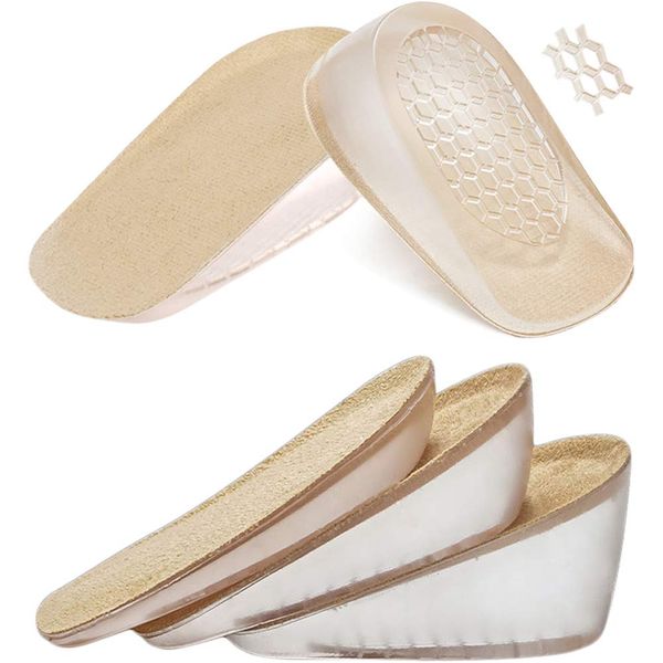 Ailaka 2 Pairs Gel Height Increase Insole, Invisible Heel Lift Inserts, Elastic Shock Absorption Pads 3 Heights for Men & Women, BeigeBeige (2 Pair), Heel Height: 2.5cm